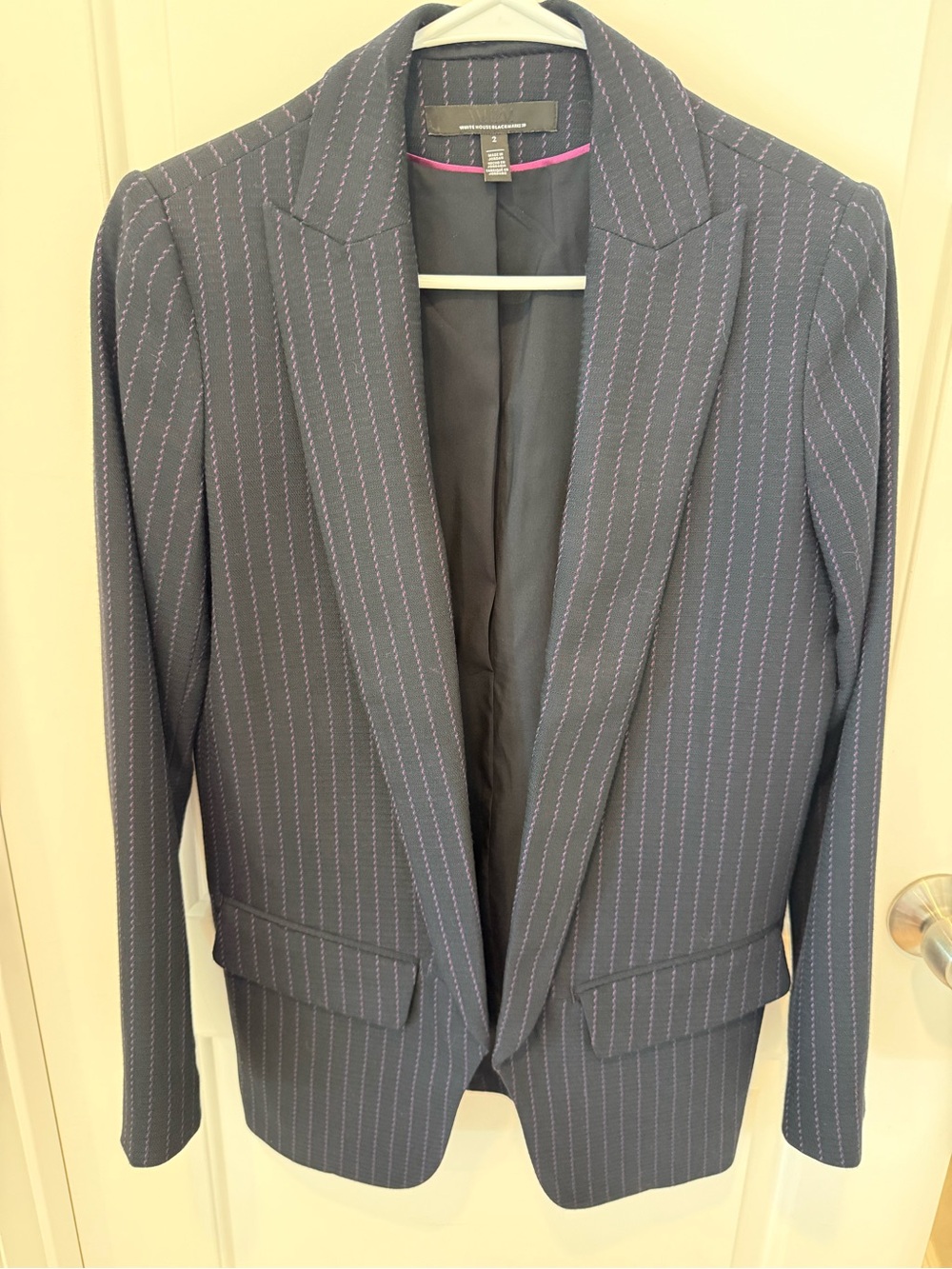 White House Black Market Navy Blazer with Pink Pinstripes